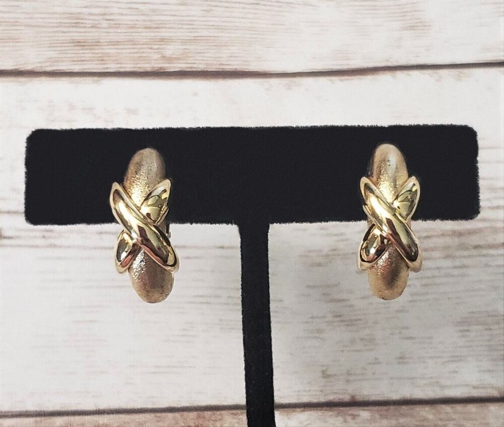 Vintage Napier Clip On Earrings Gold Tone Hoops Style with Kiss Detail